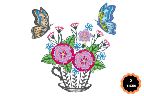Butterflies with Cup of Flowers