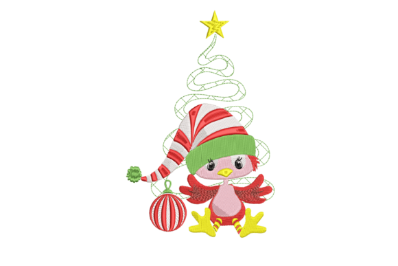 Christmas Red Bird Embroidery Design